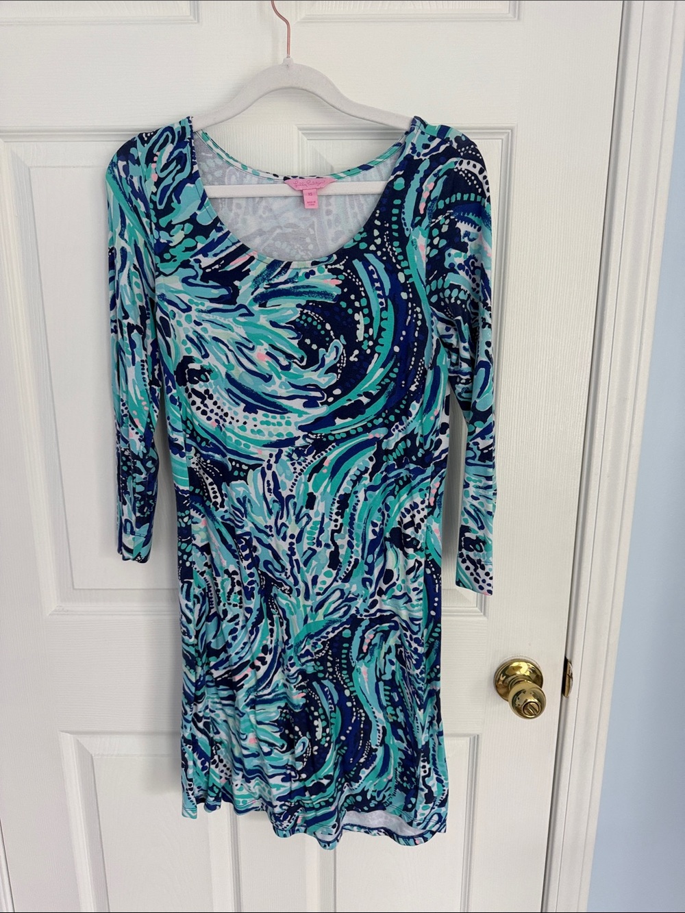 Women's Teal & Navy Printed Scoop Neck Dress